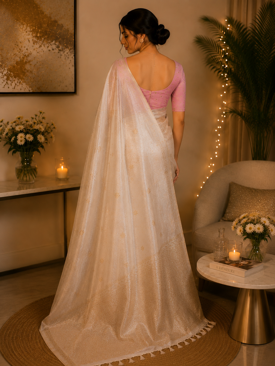 Tissue silk white saree