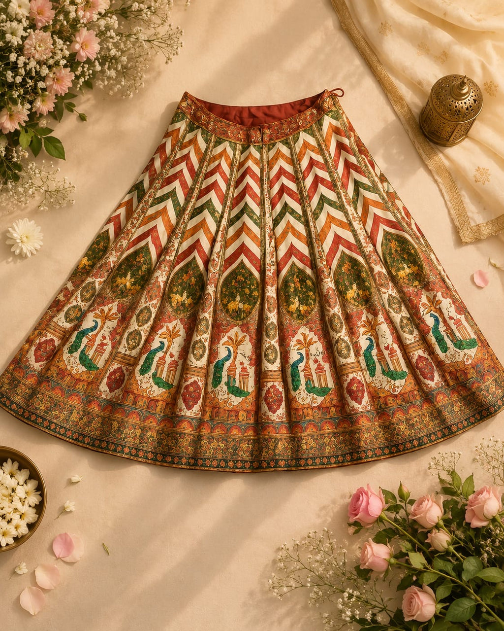 Designer embroidered lehenga white and red