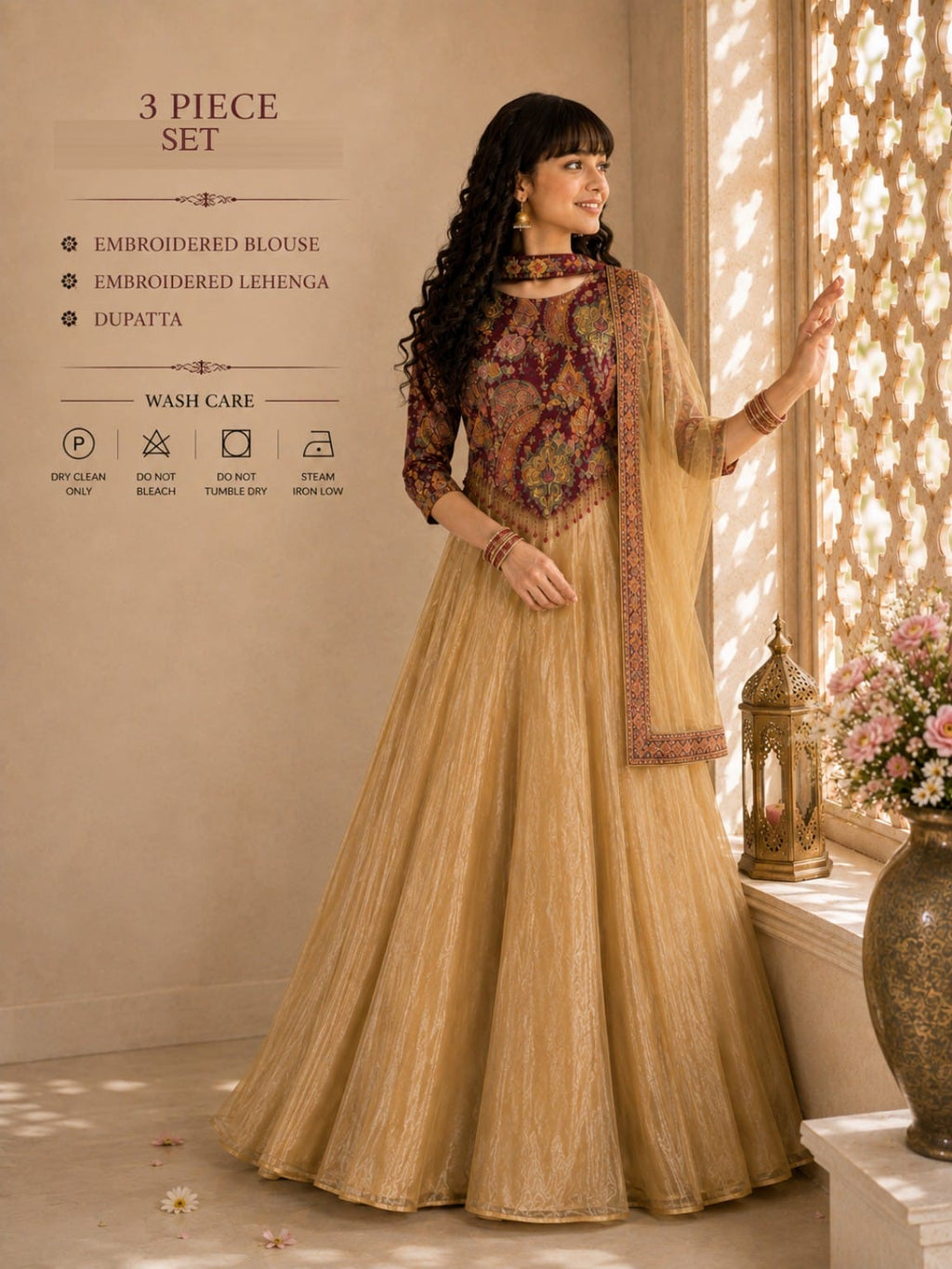 Designer Sharara maroon and off-white
