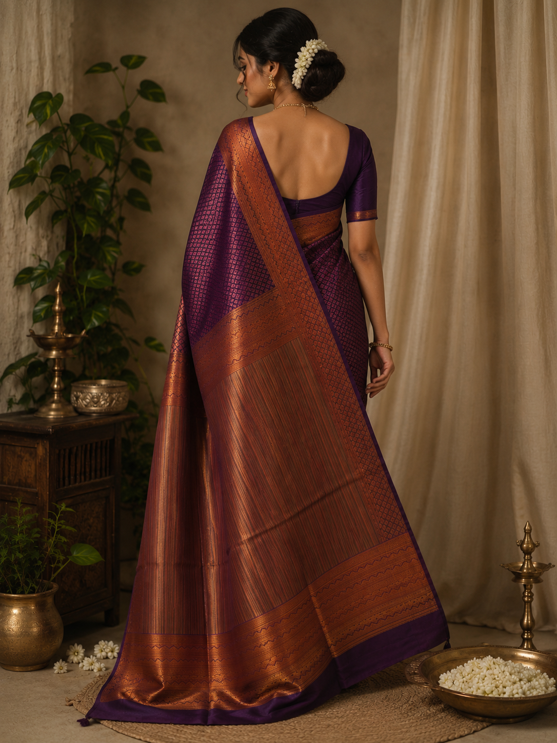 Kanchipuram semi silk purple saree