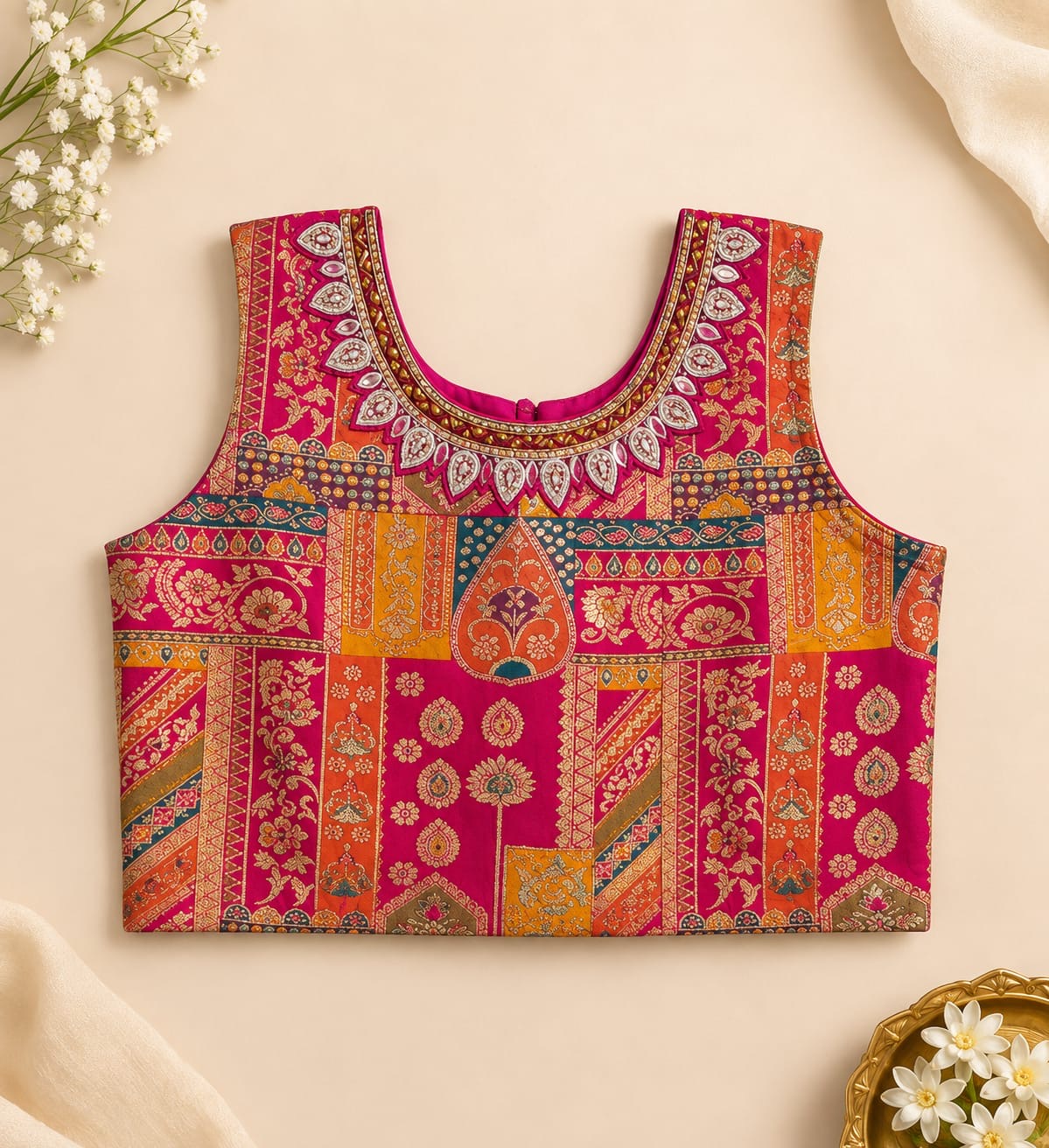 Designer Langa blouse white and pink