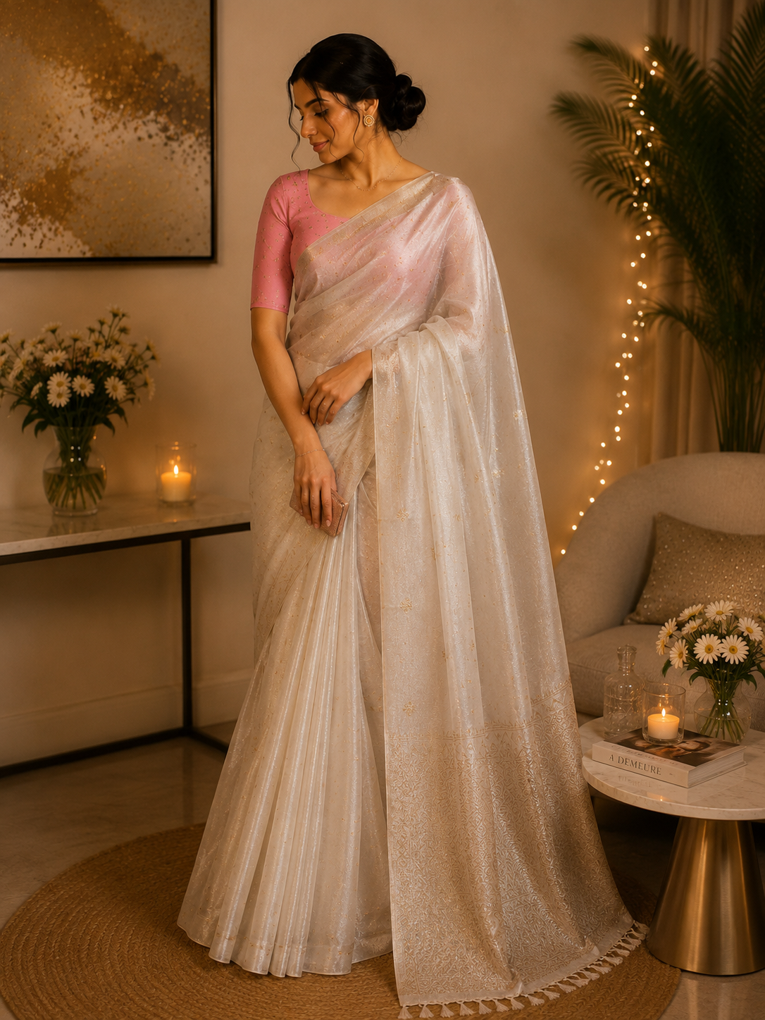 Tissue silk white saree