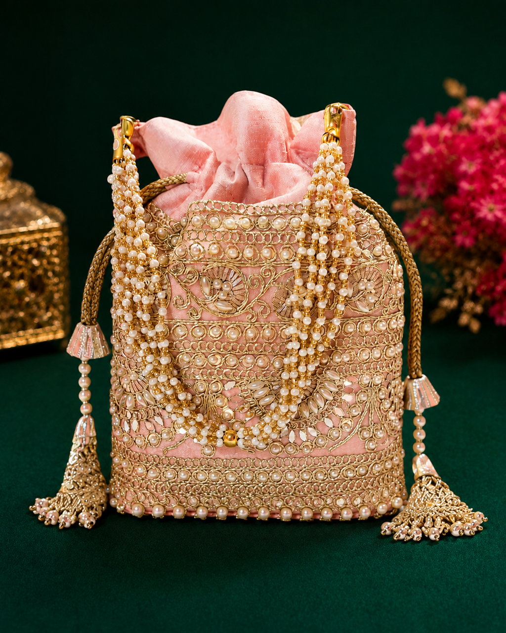 Embellished potli bag pink