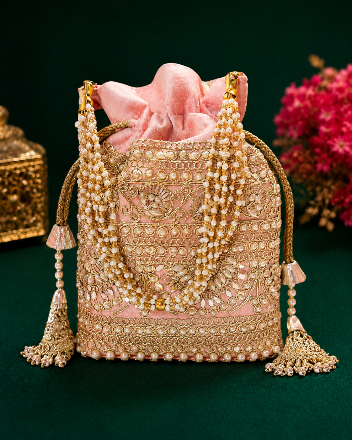 Embellished potli bag pink
