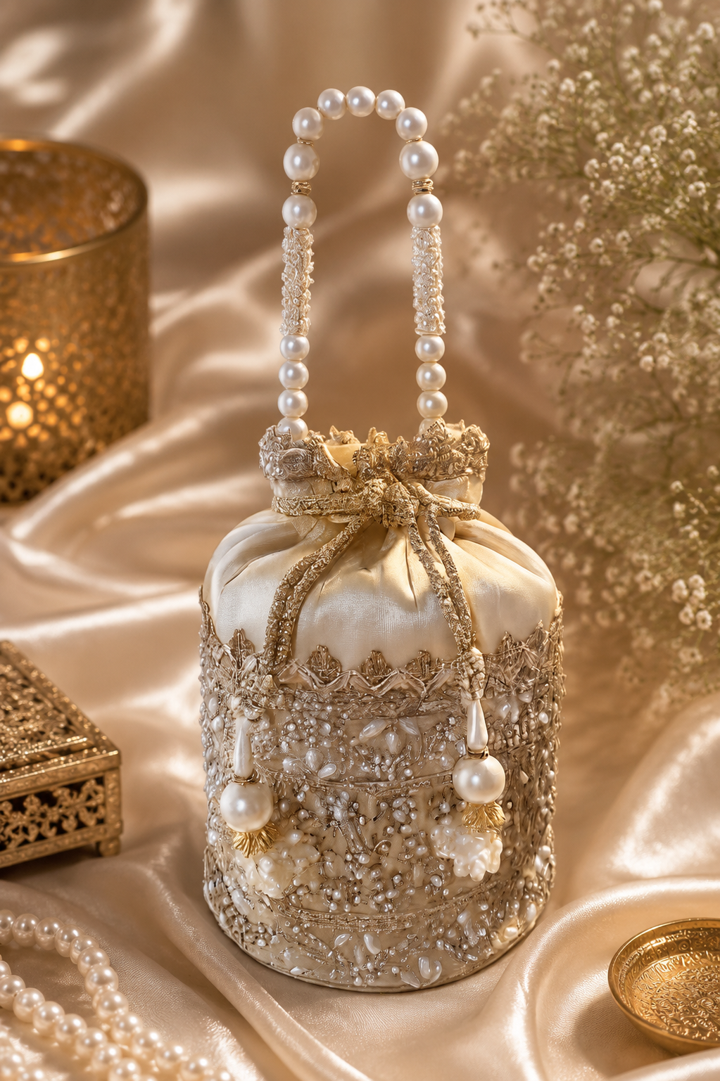 Embellished potli bag white