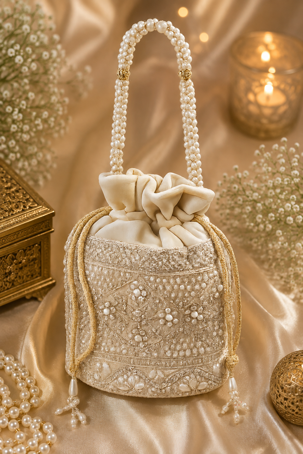 Embellished potli bag golden