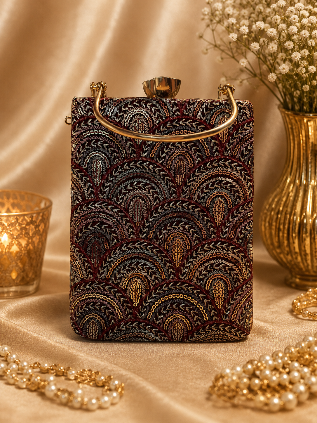 Embellished purple clutch