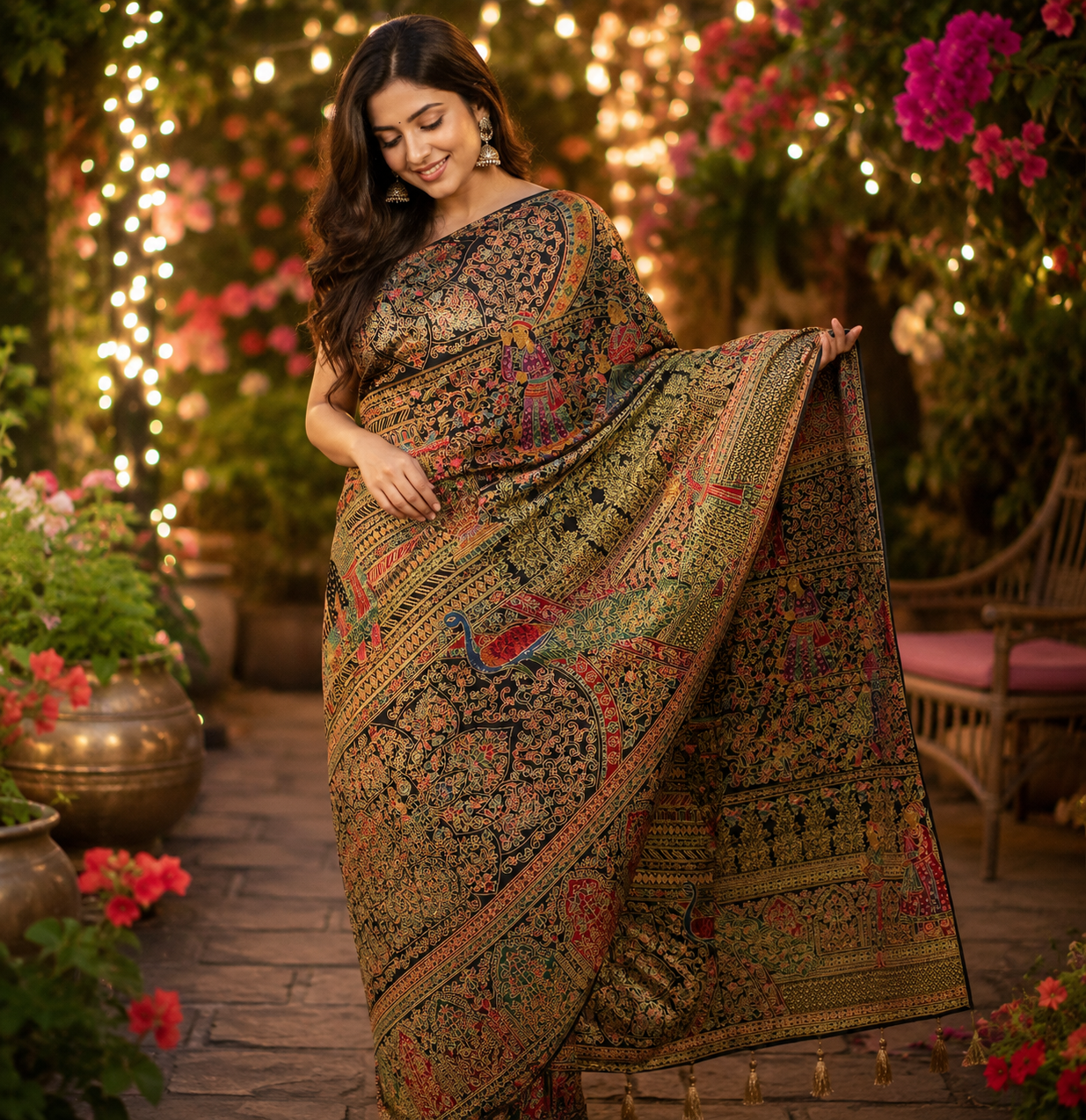 Pashmina black saree