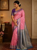 Kanchipuram semi silk pink and blue saree