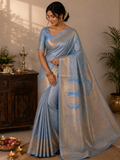Kanchipuram semi silk blue saree