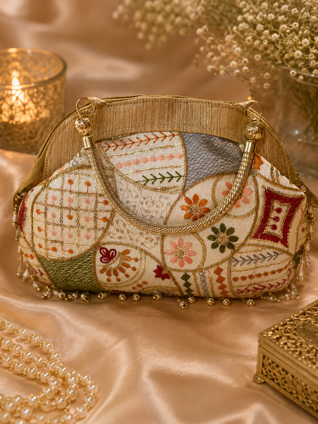 Embroidered handbag white