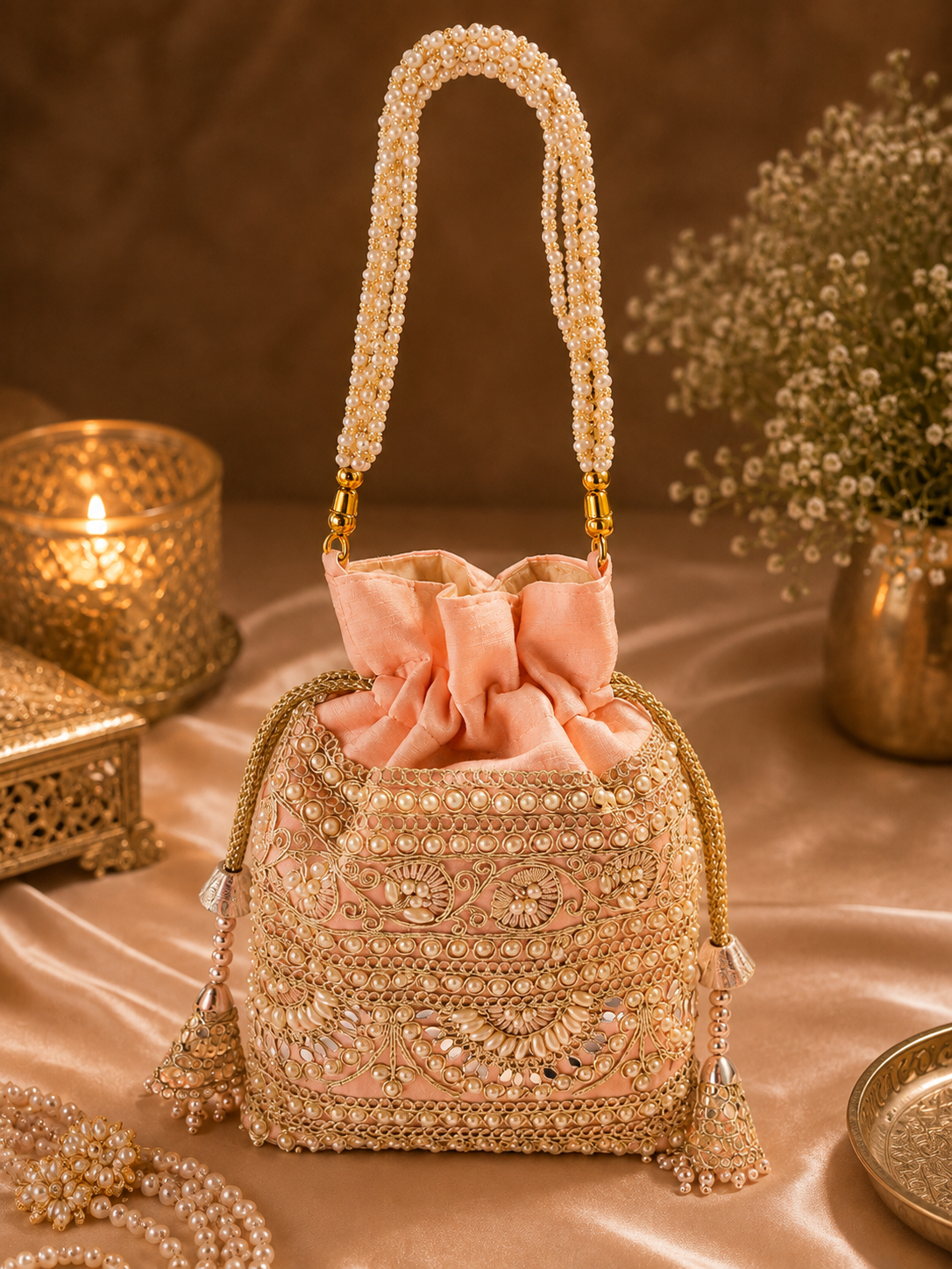 Embellished potli bag pink