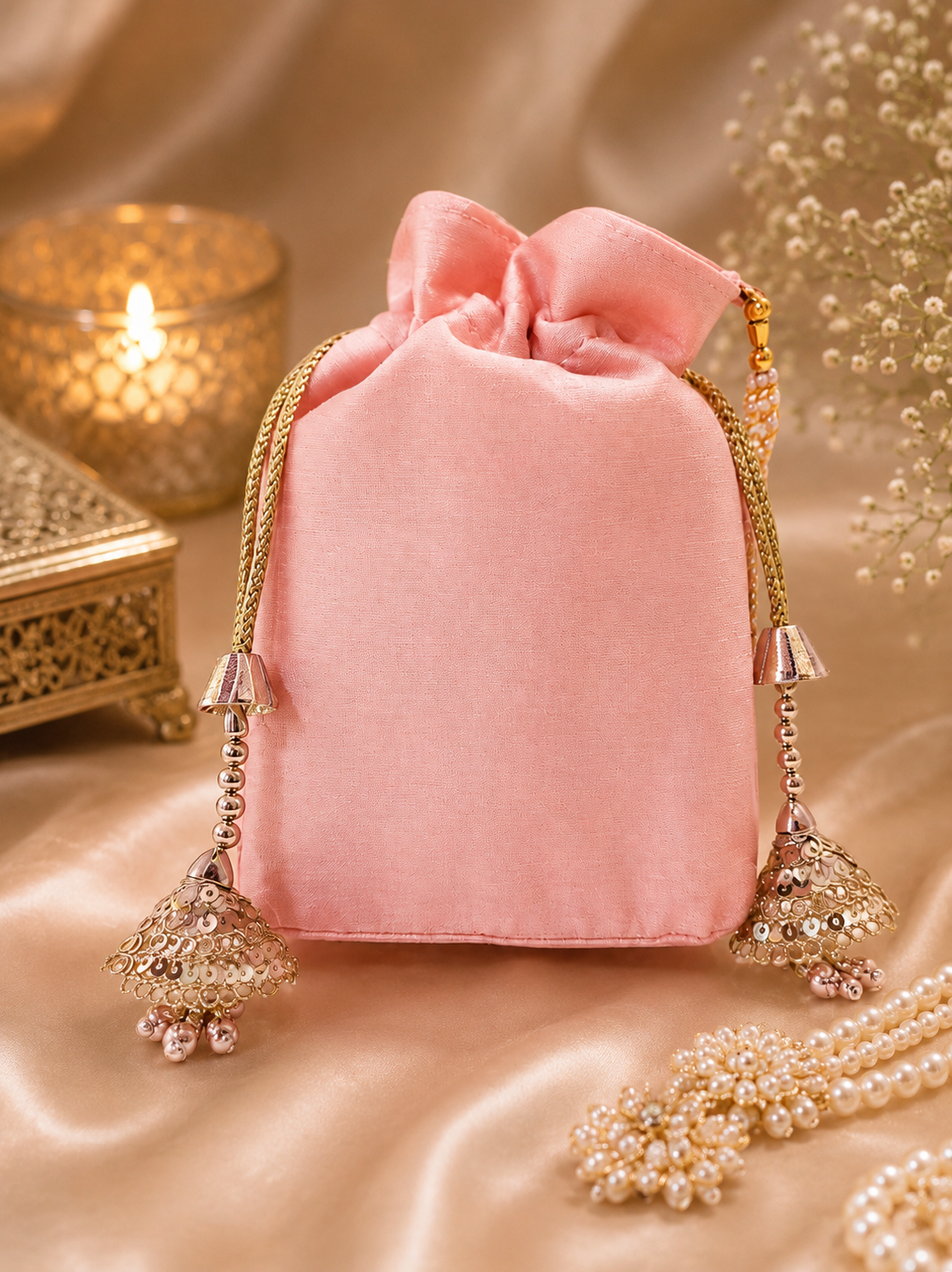 Embellished potli bag pink