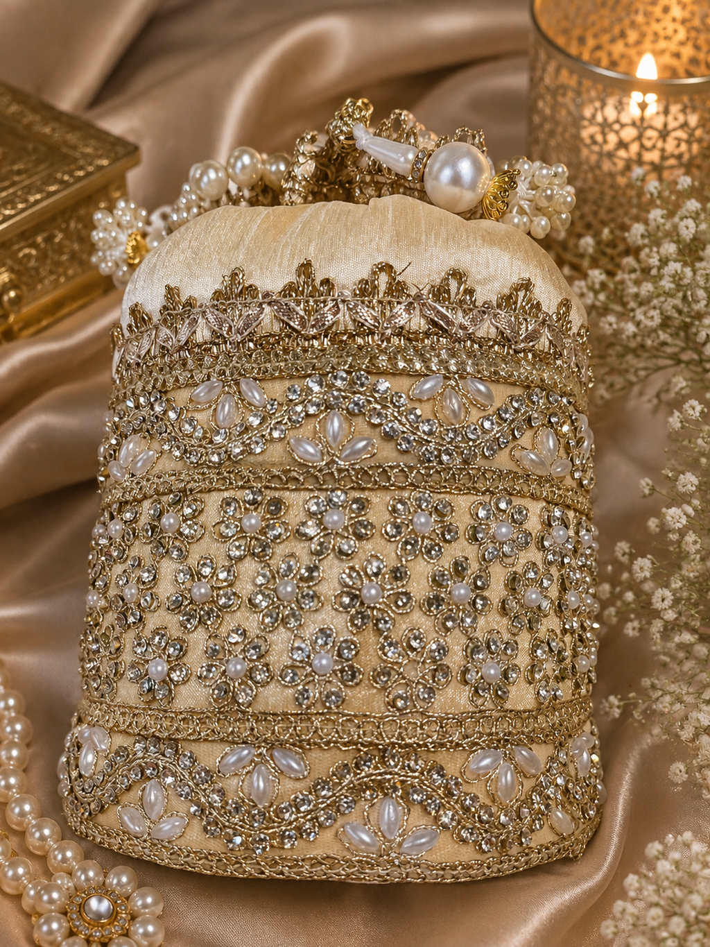 Embellished potli bag white