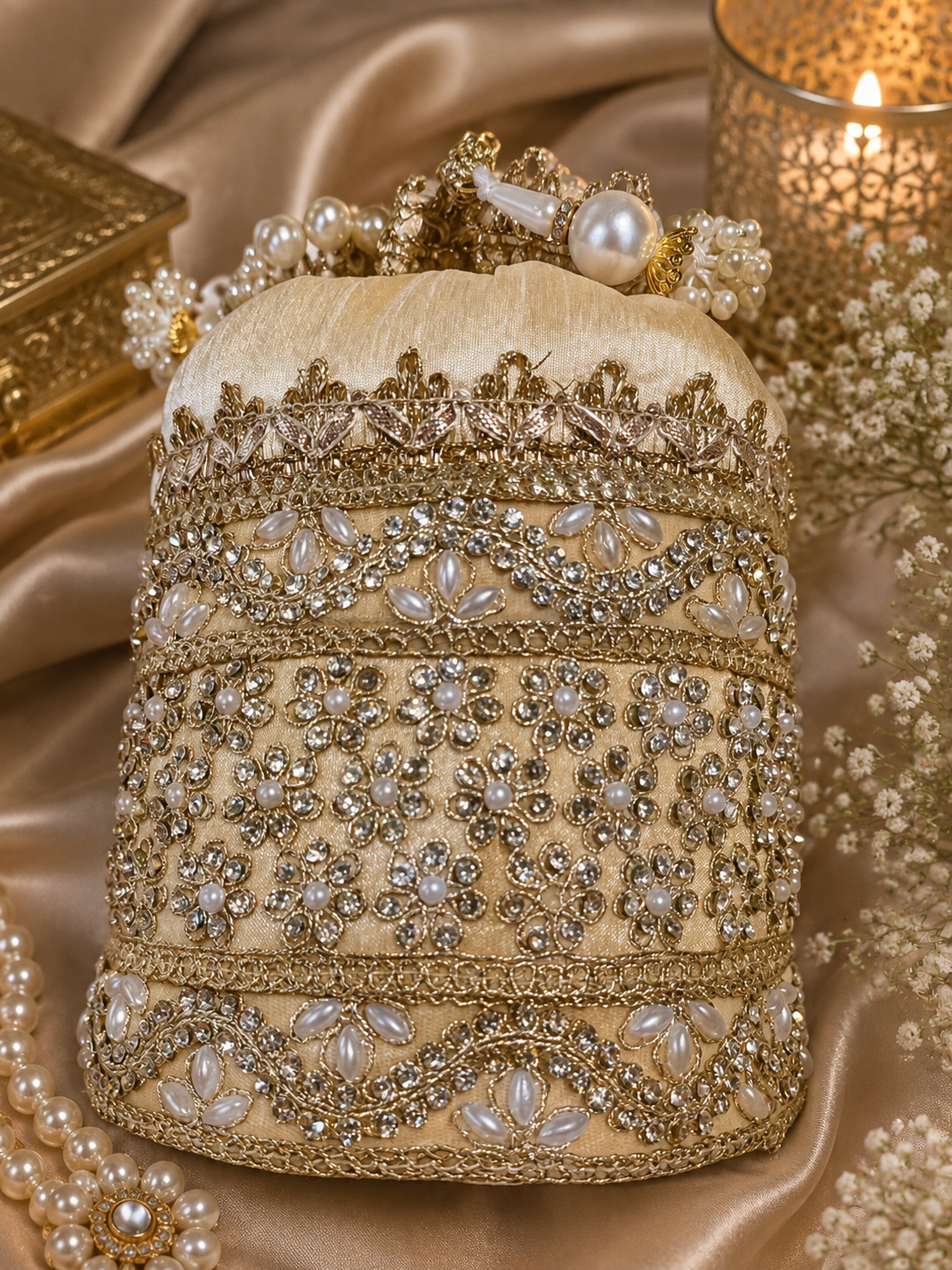 Embellished potli bag white