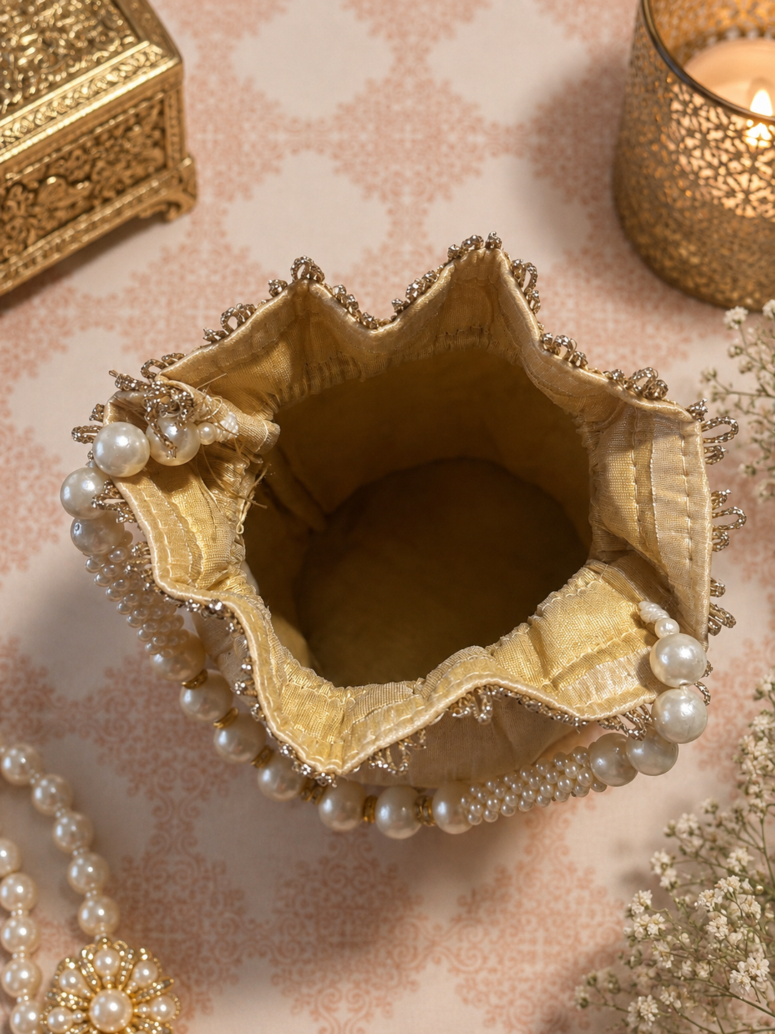 Embellished potli bag white