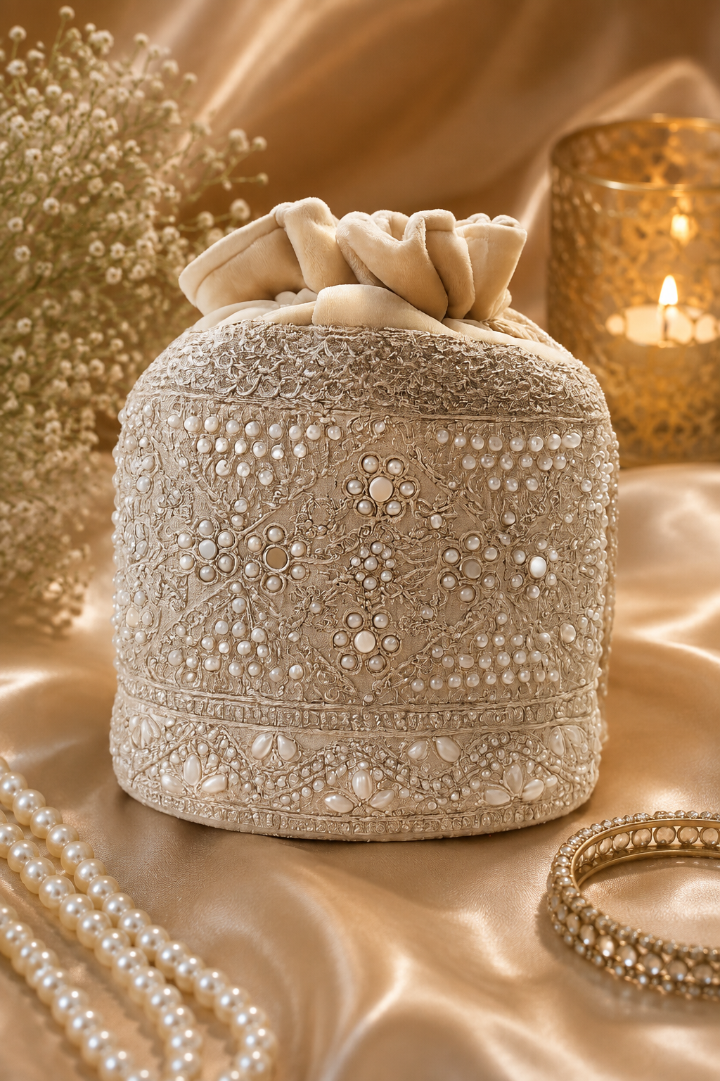Embellished potli bag golden