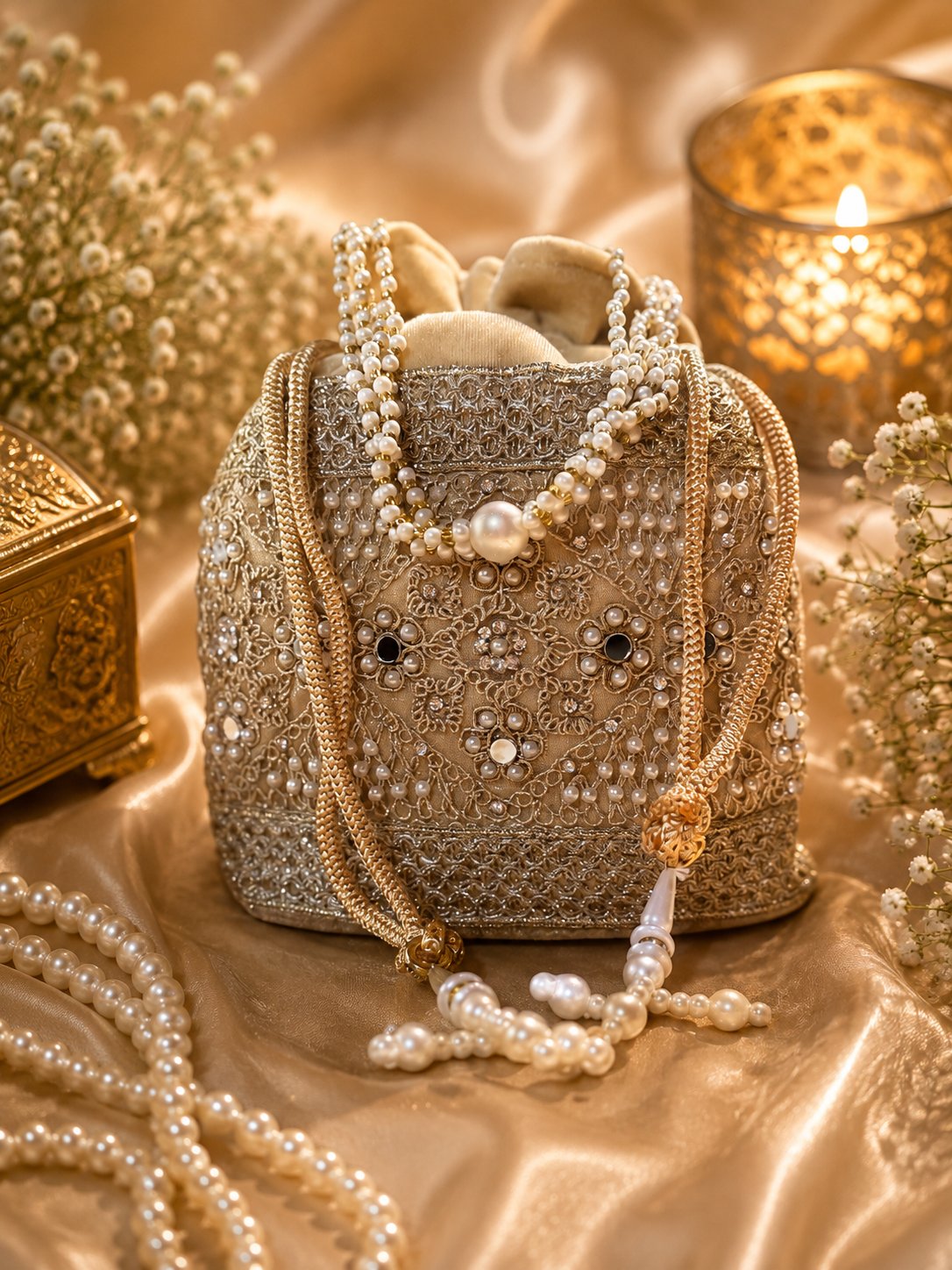 Embellished potli bag golden