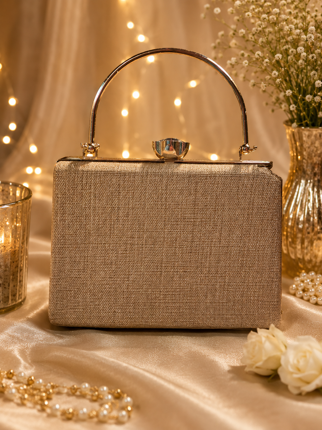 Embellished golden clutch back