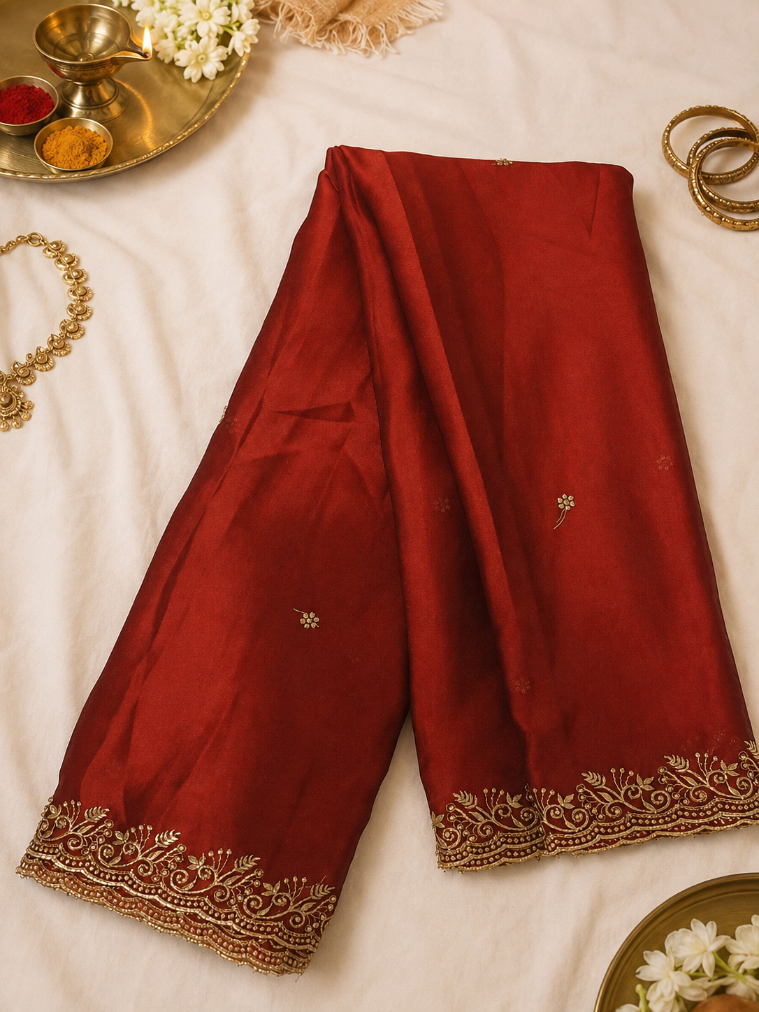 Raw silk green and maroon half saree