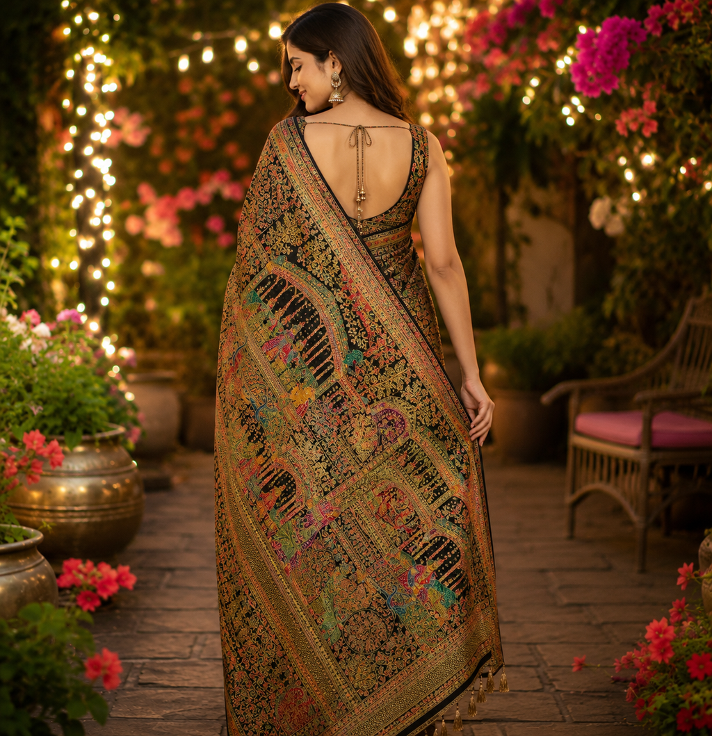 Pashmina black saree