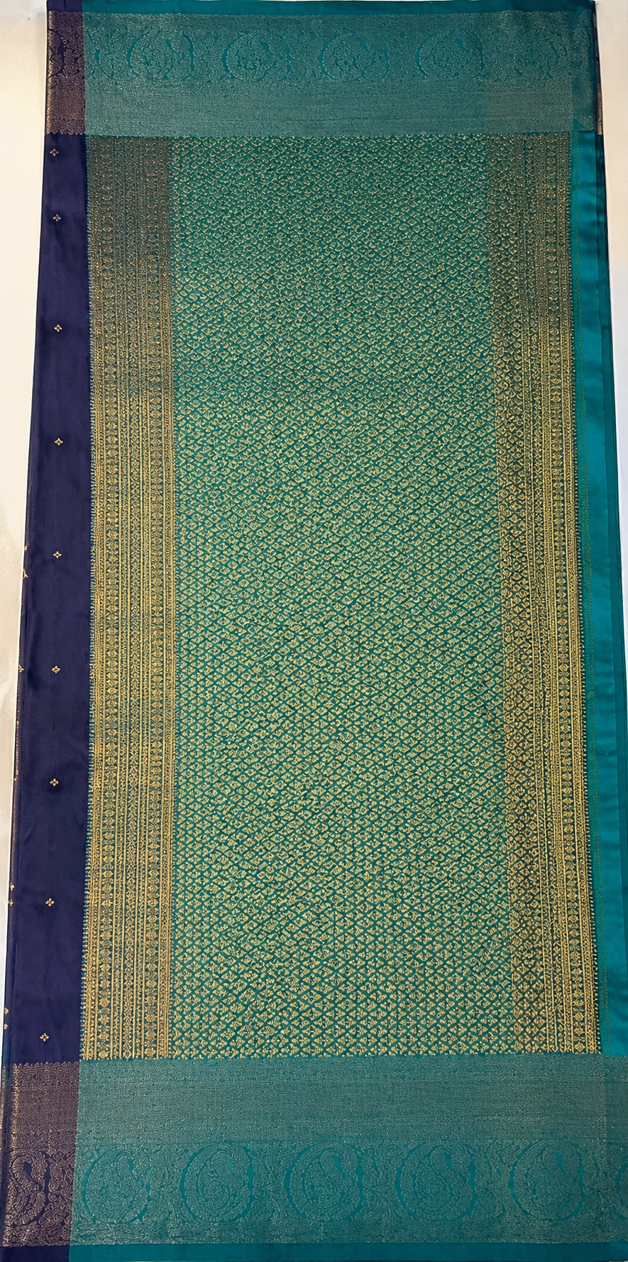 Semi silk blue and gold saree