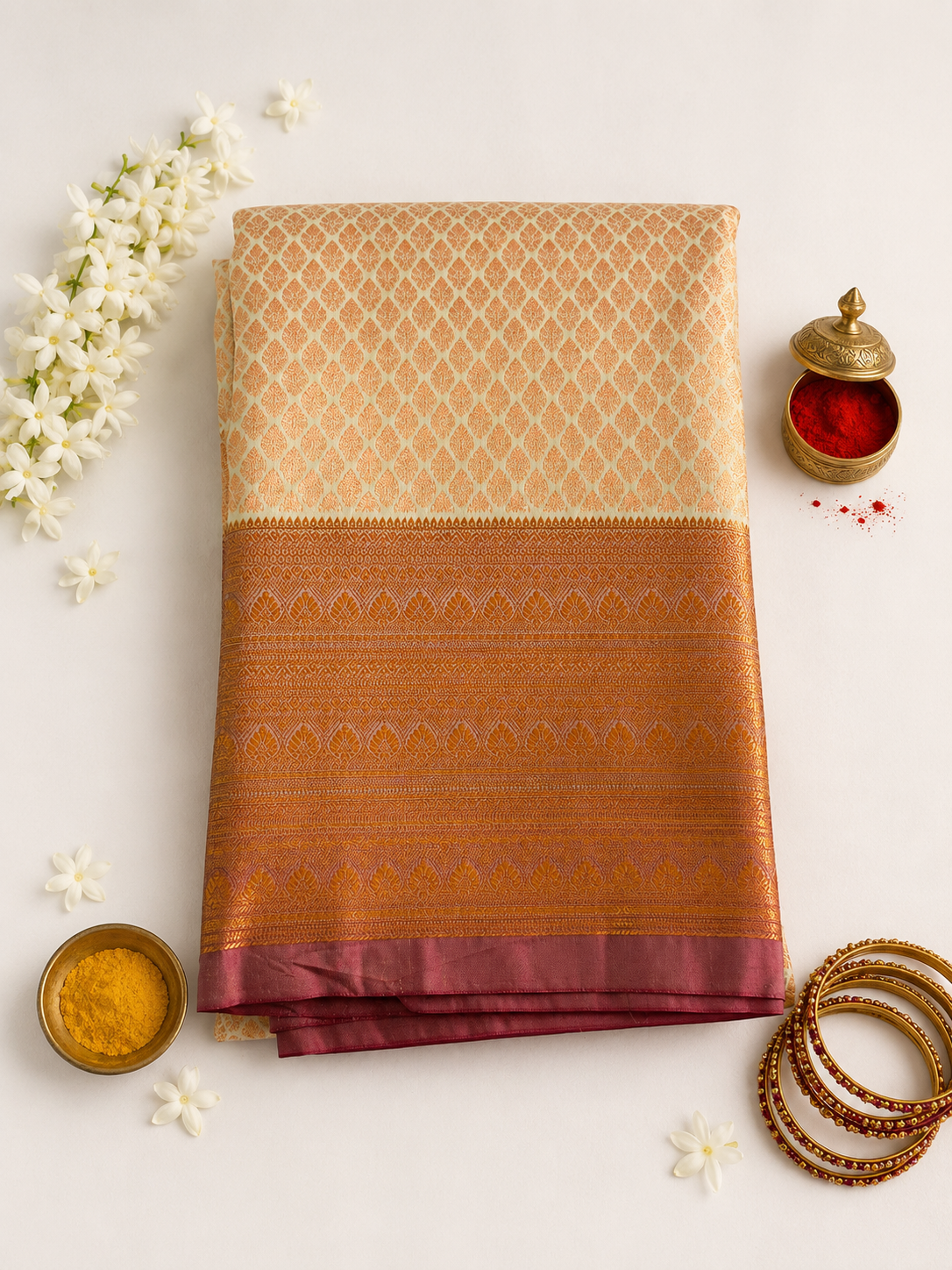 Kanchipuram semi silk light green saree