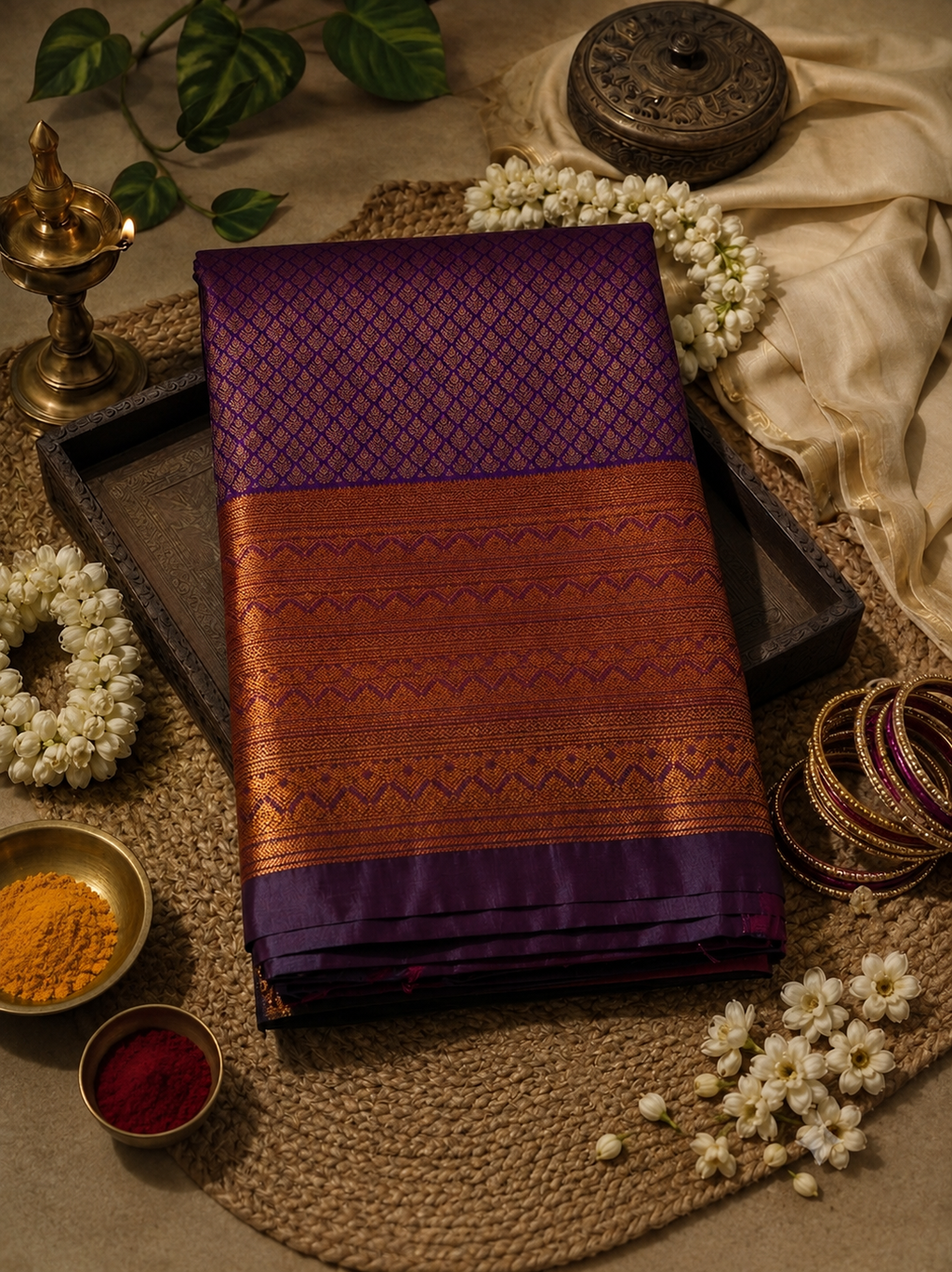 Kanchipuram semi silk purple saree