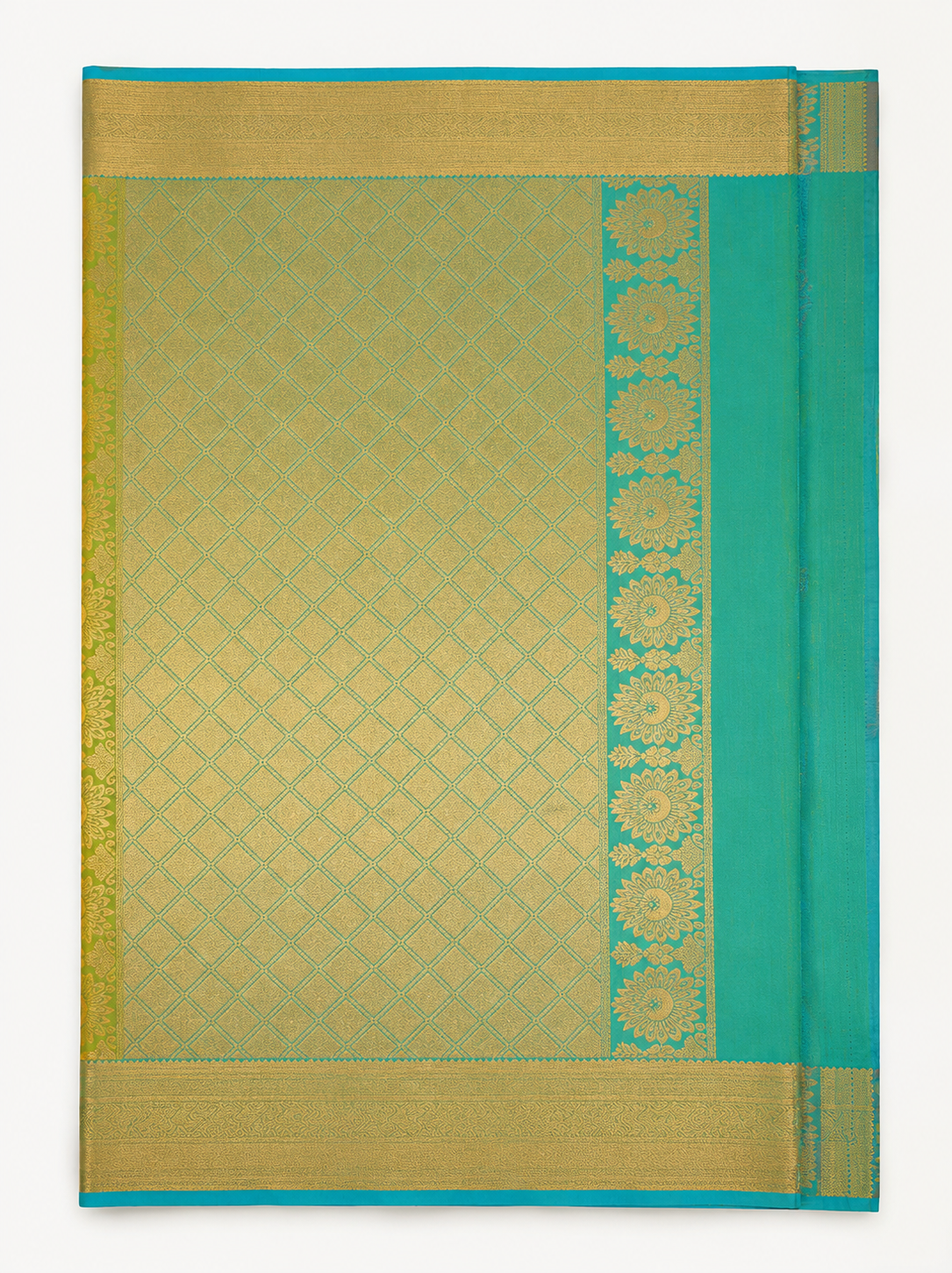Kanchipuram semi silk parrot green and blue saree
