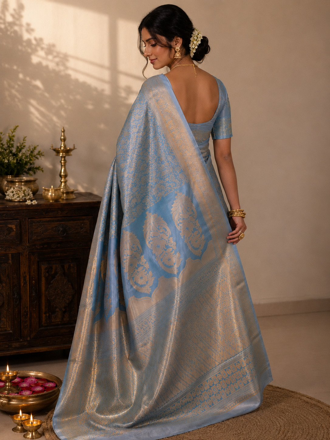 Kanchipuram semi silk blue saree