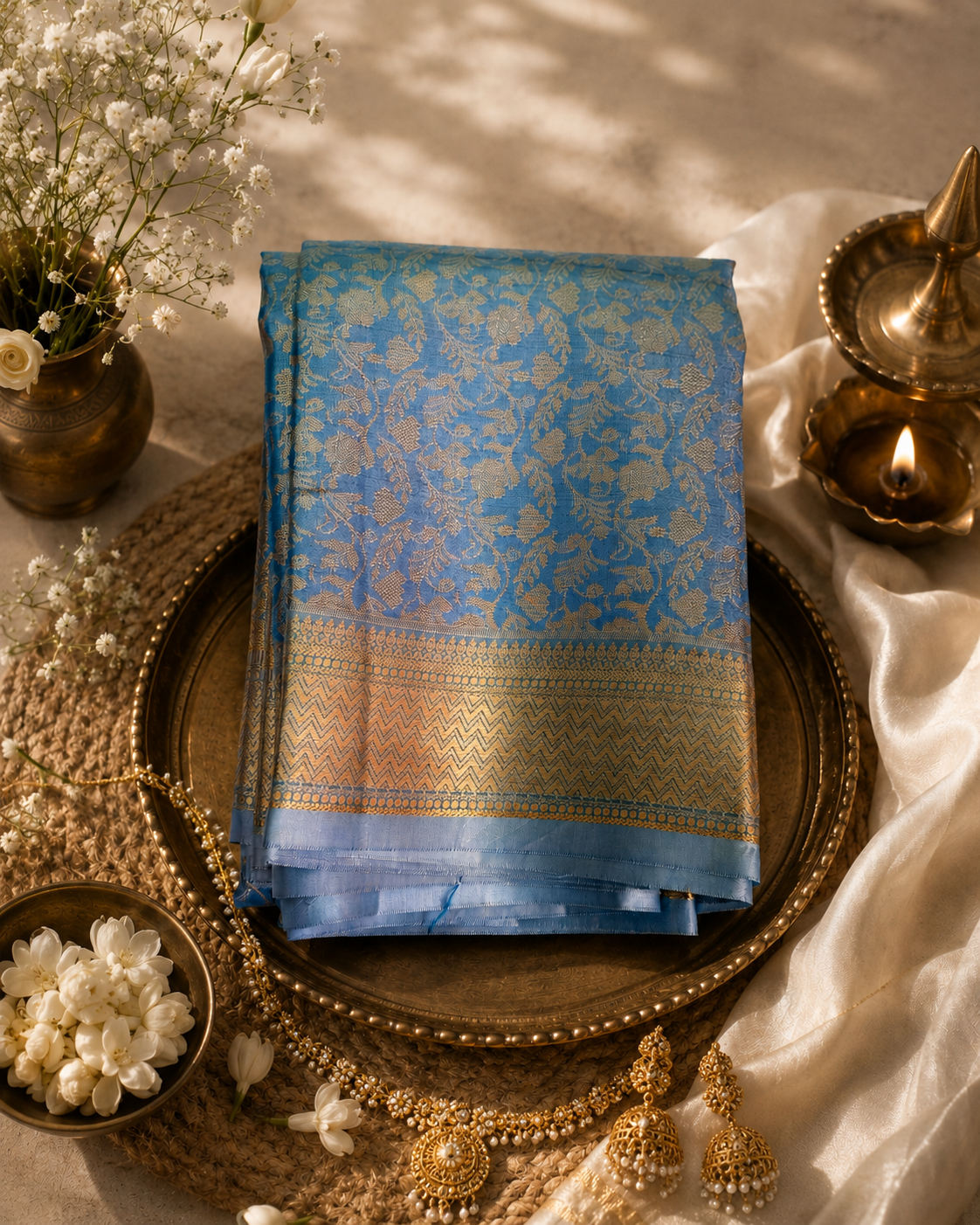 Kanchipuram semi silk blue saree