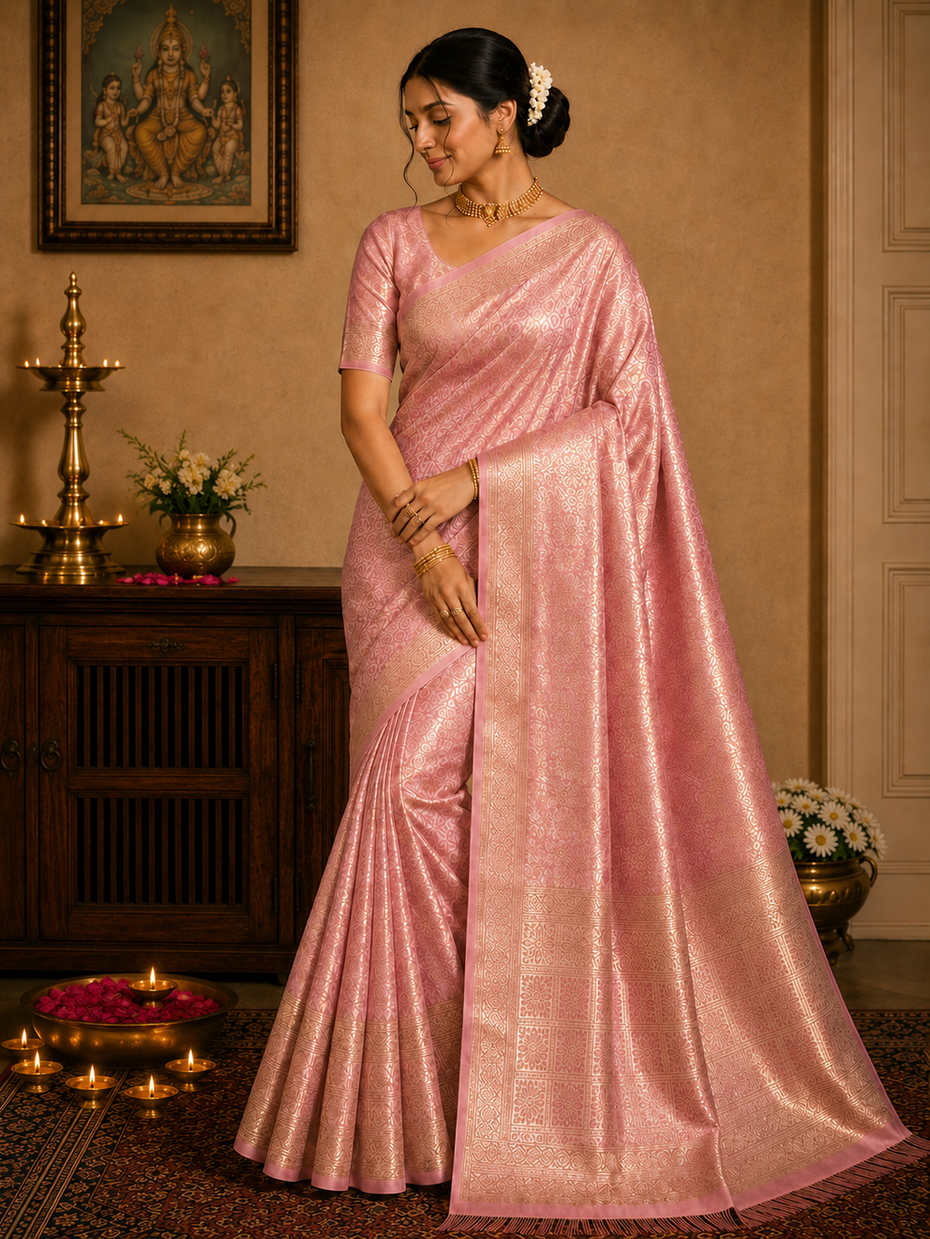 Kanchipuram semi silk baby pink