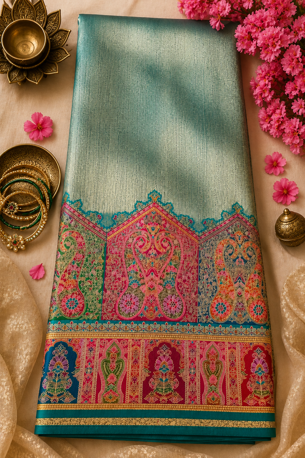 Pashmina green saree