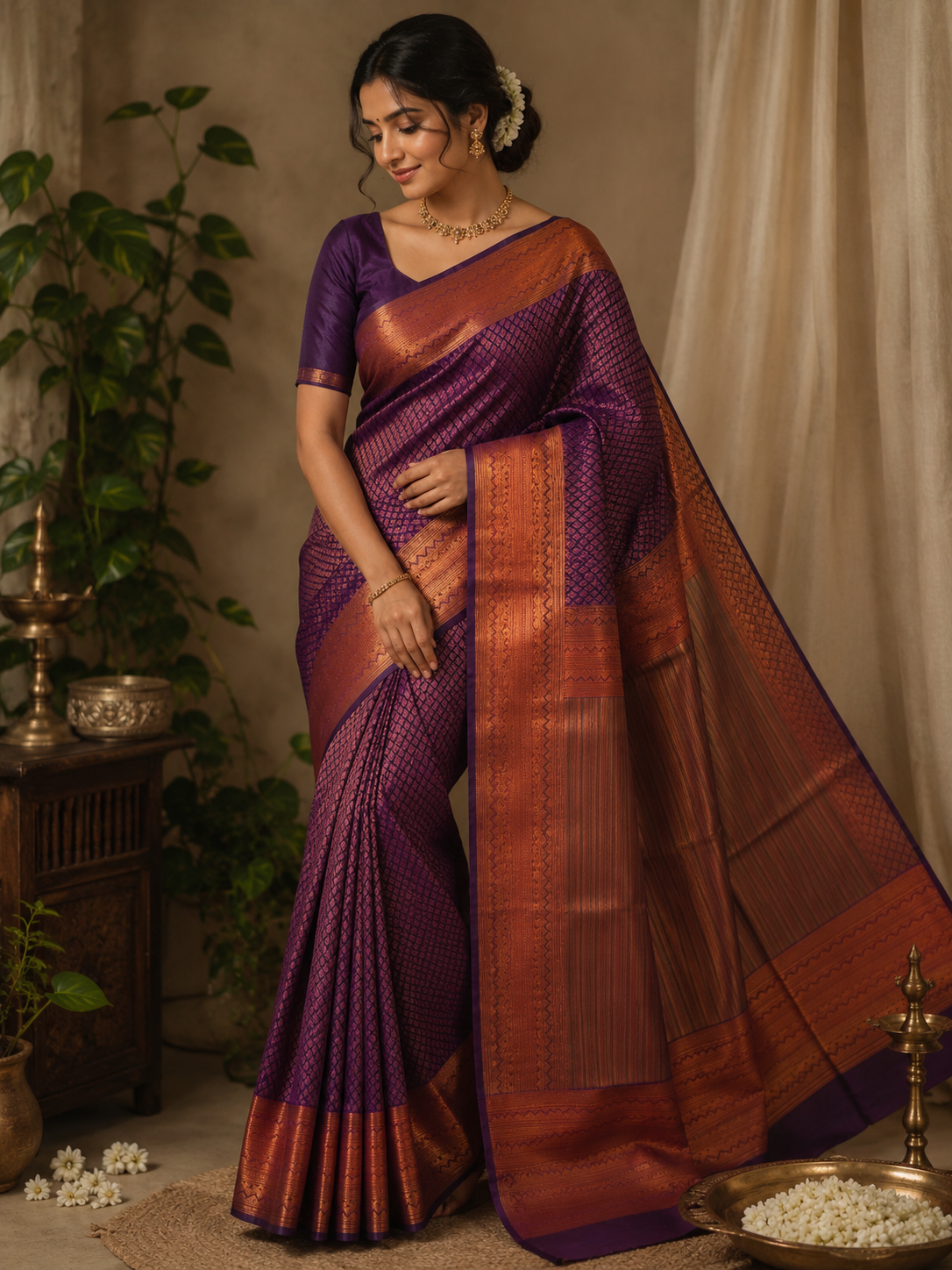 Kanchipuram semi silk purple saree