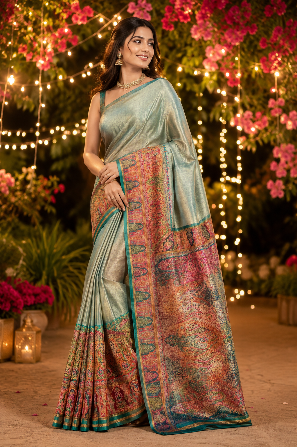 Pashmina green saree