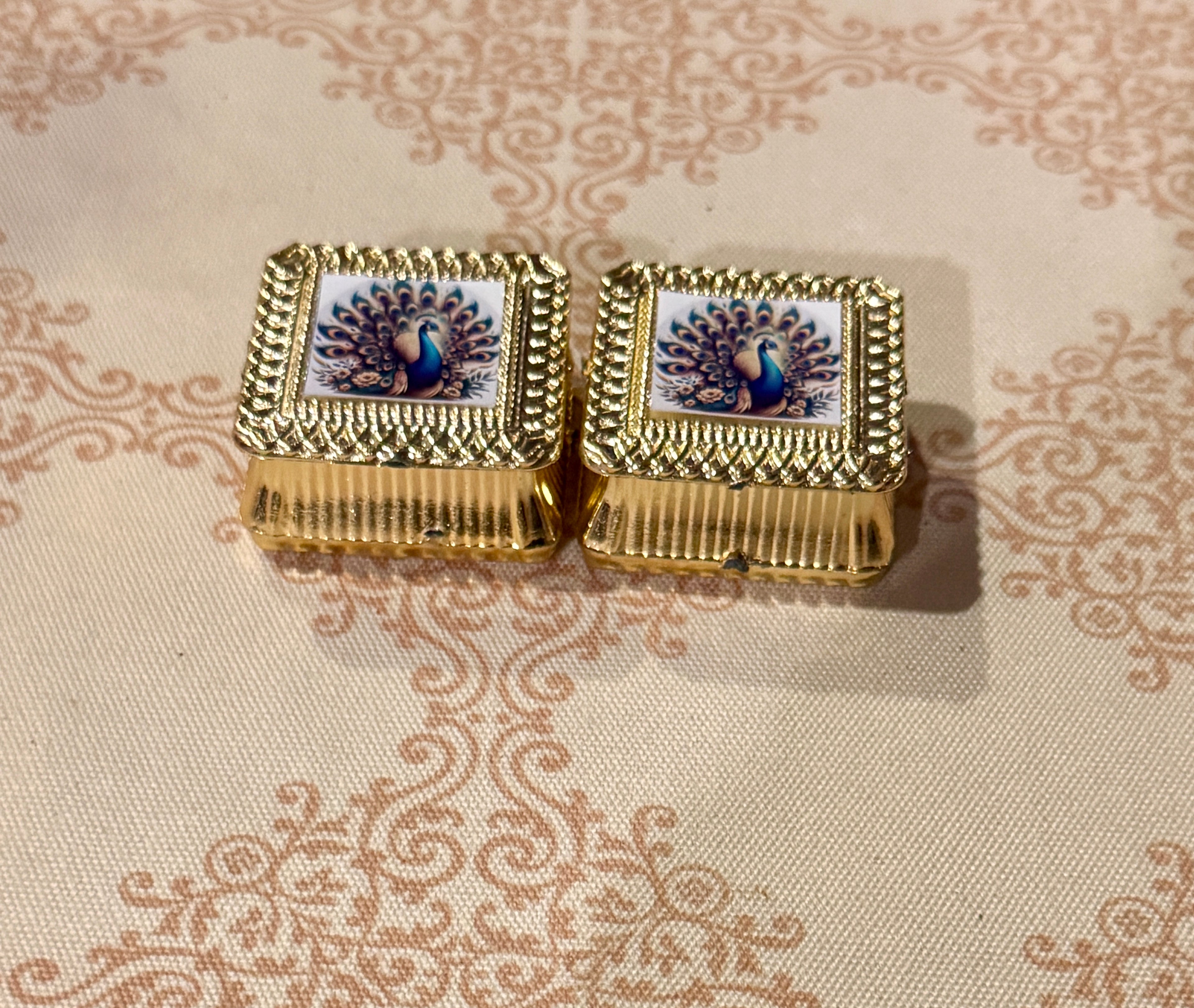 Peacock Mini Kumkum Box (Set of 2)