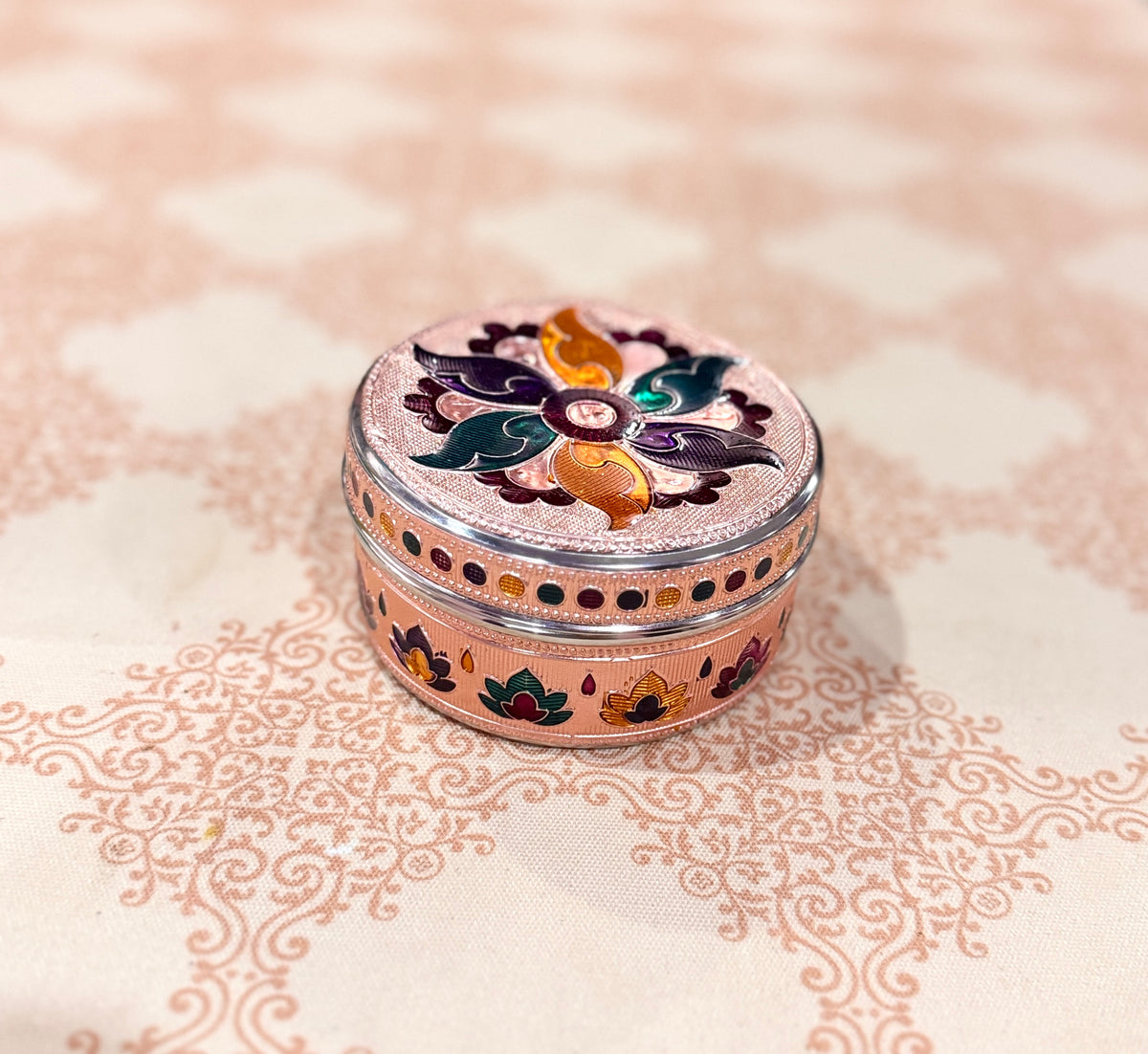 Pink Floral Stainless Steel Box