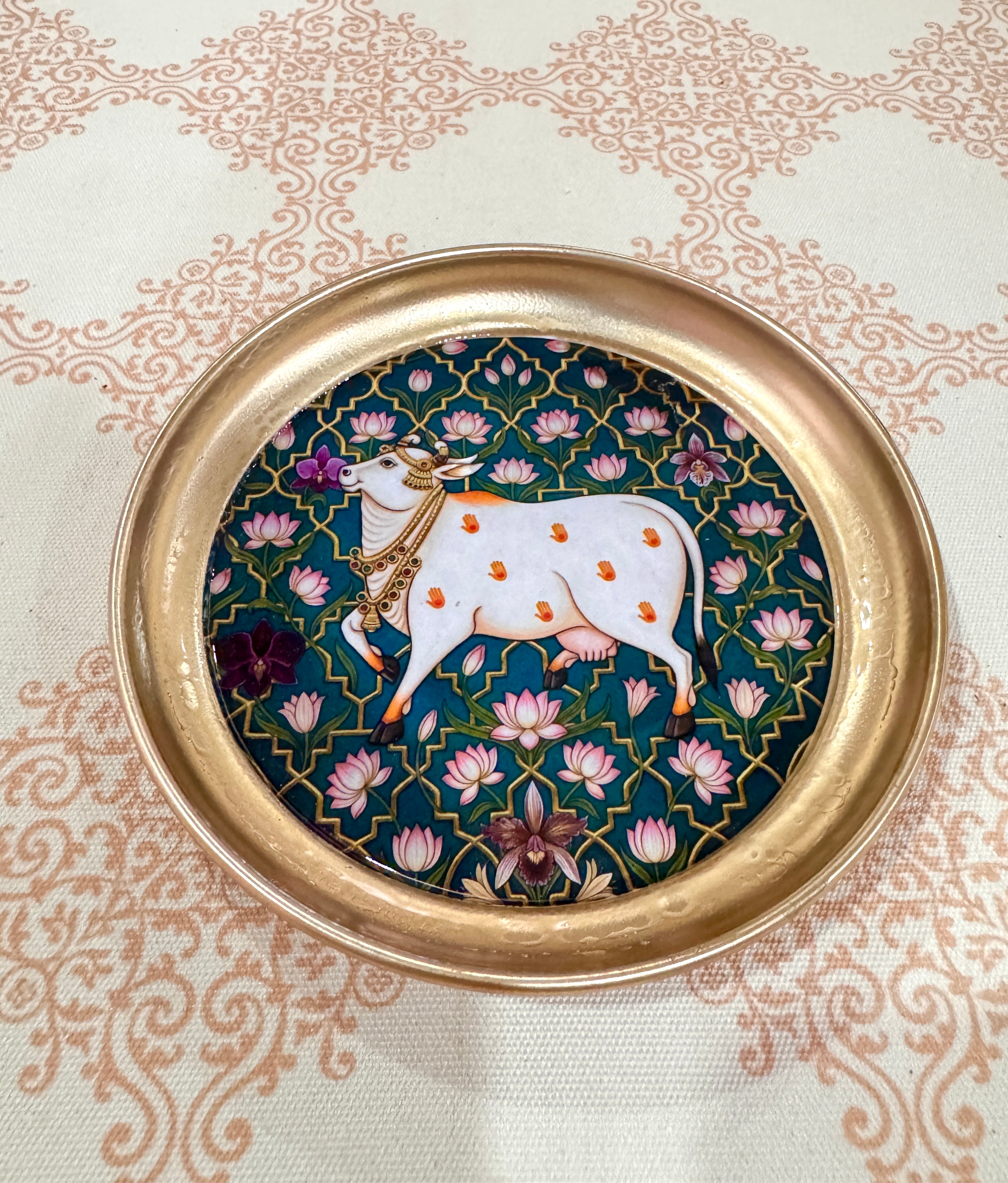 Brass coated green cow tray