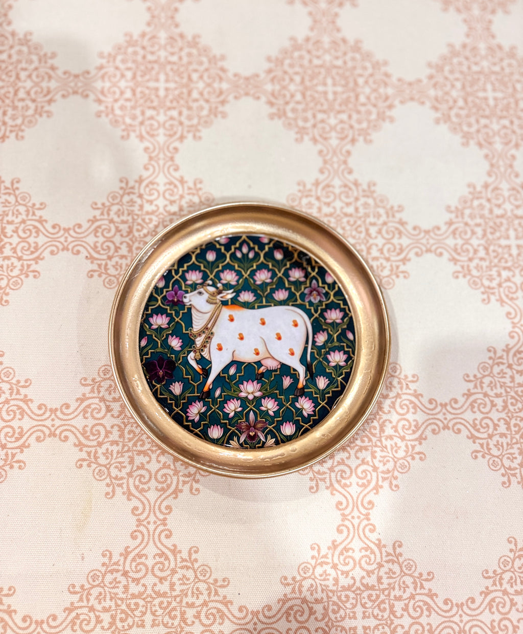 Brass coated green cow tray