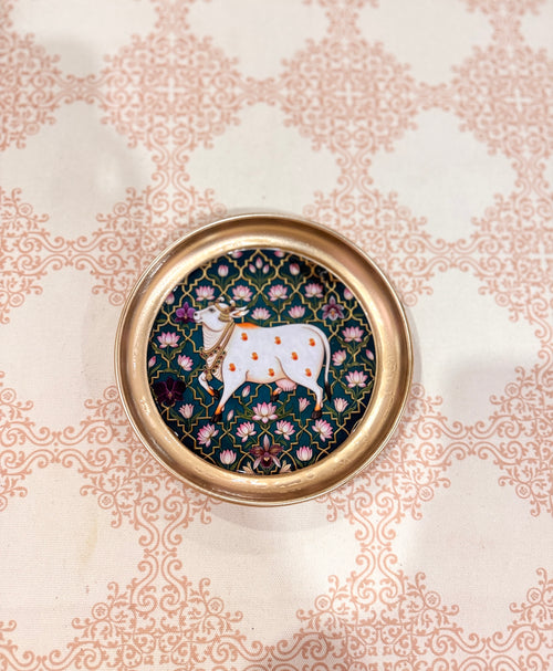 Brass coated green cow tray