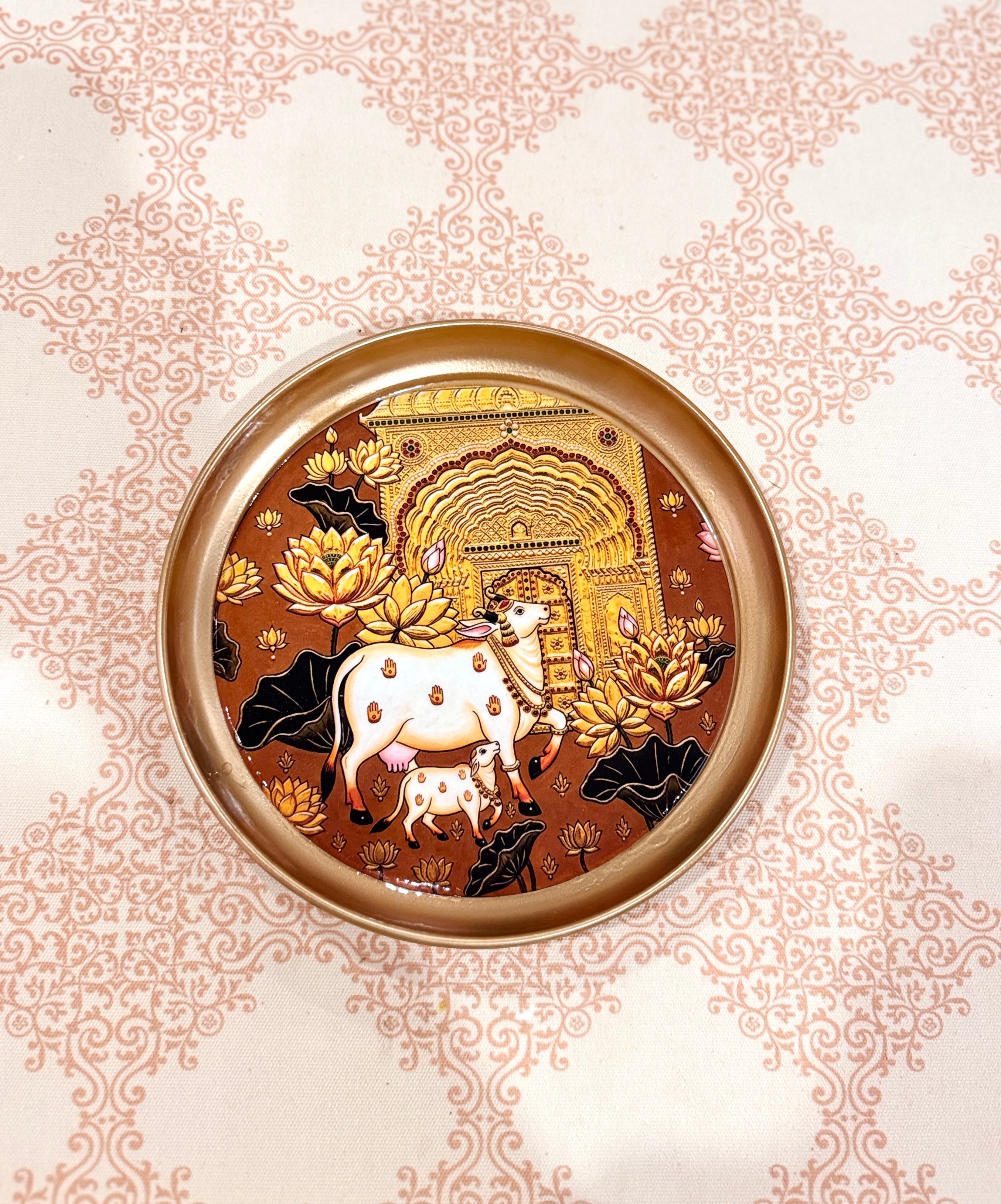 Brass coated green cow tray
