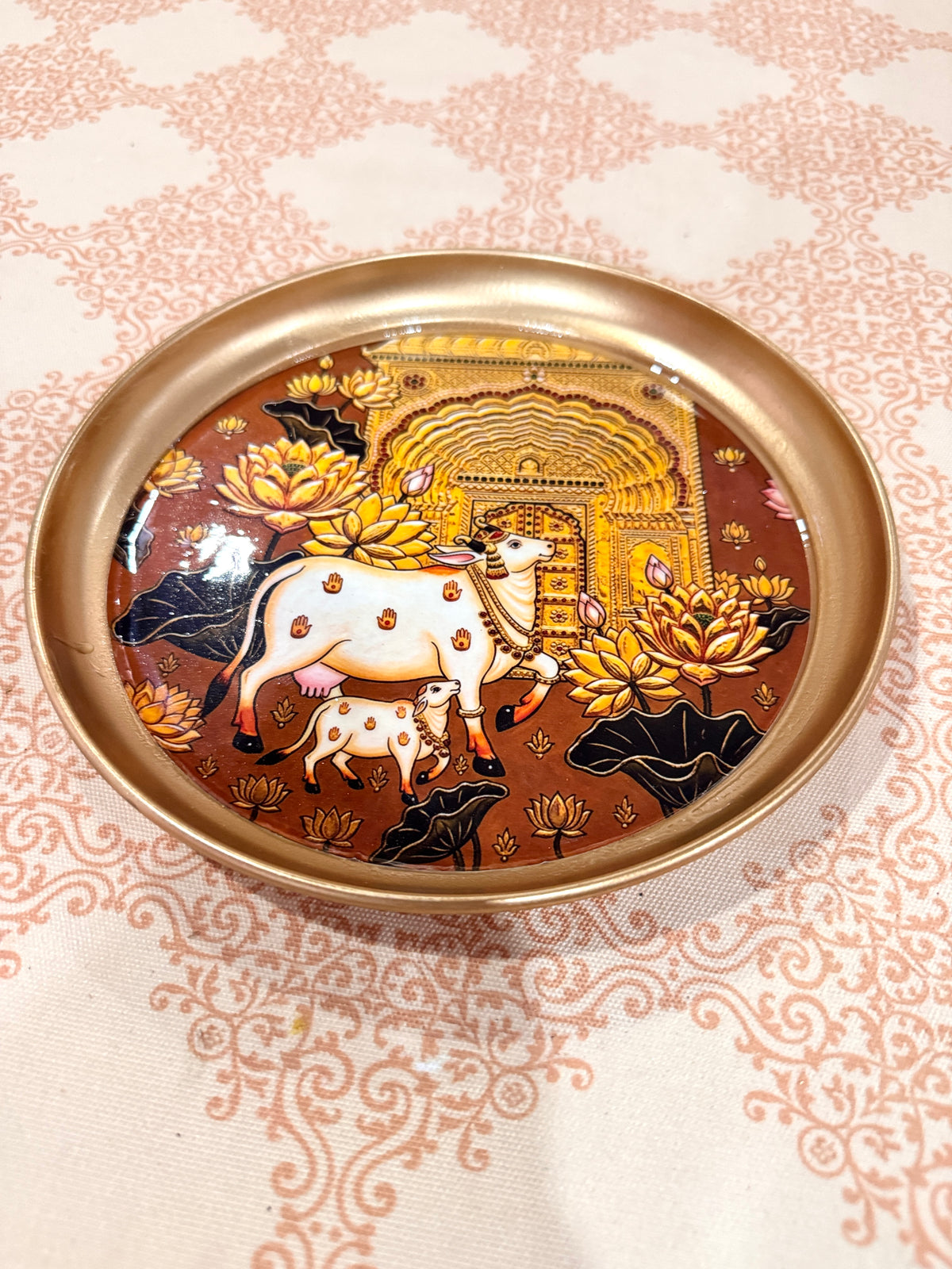 Brass coated green cow tray