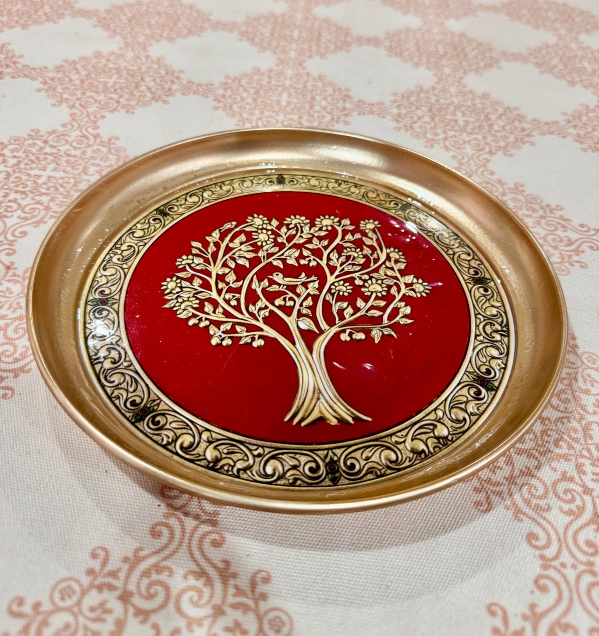 Brass coated red tray