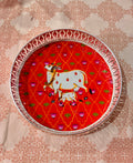 Silver red cow painting tray