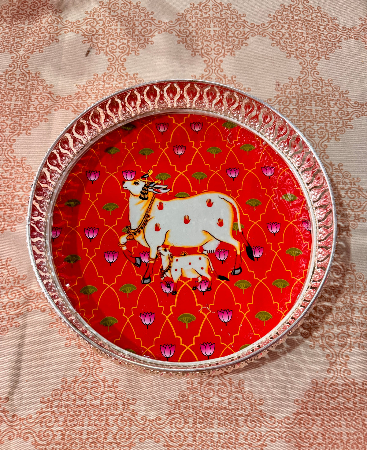 Silver red cow painting tray