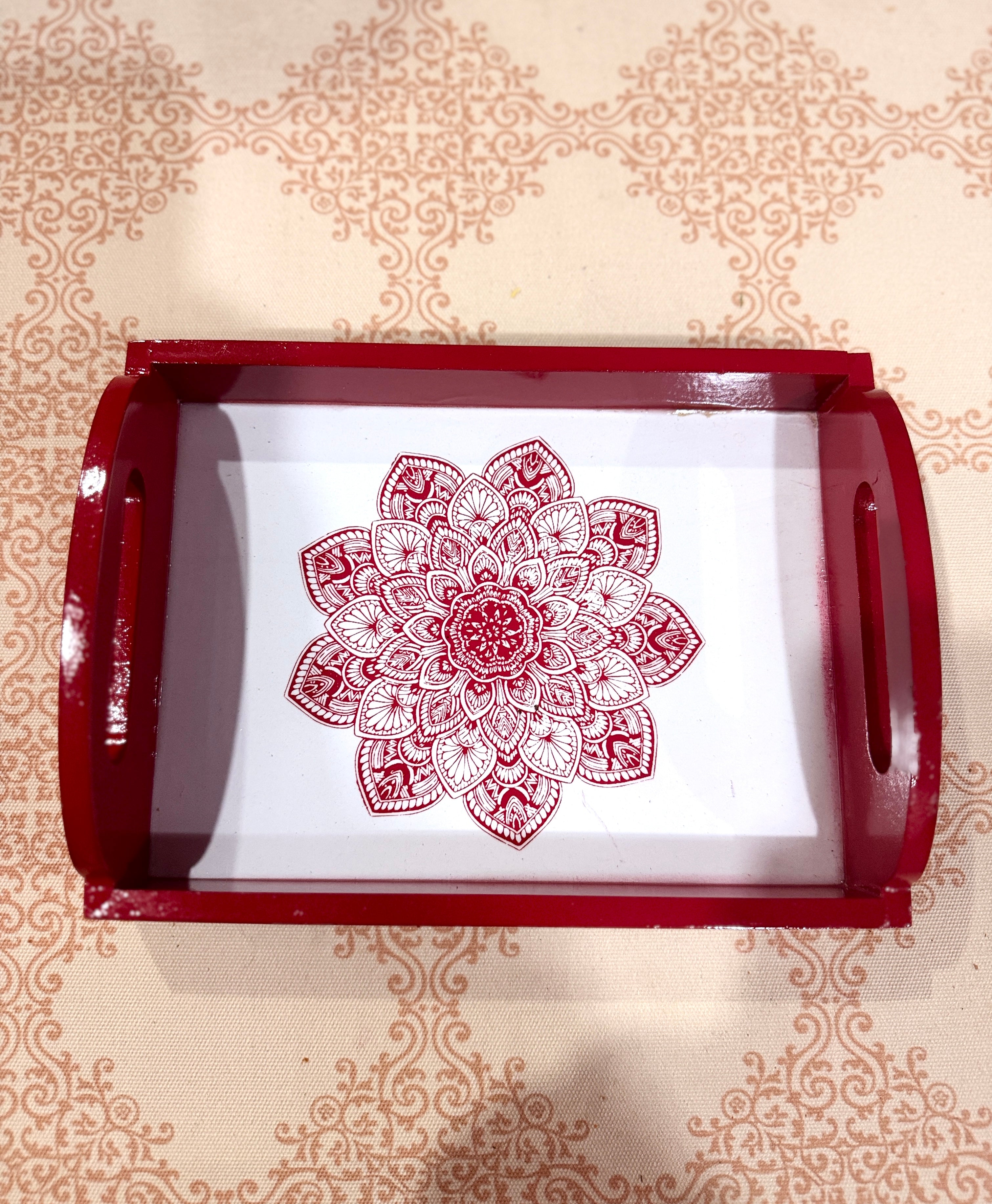 Red wooden tray