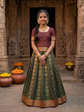 Kids Indian ethnic wear .Lehenga maroon and emerald green with model.