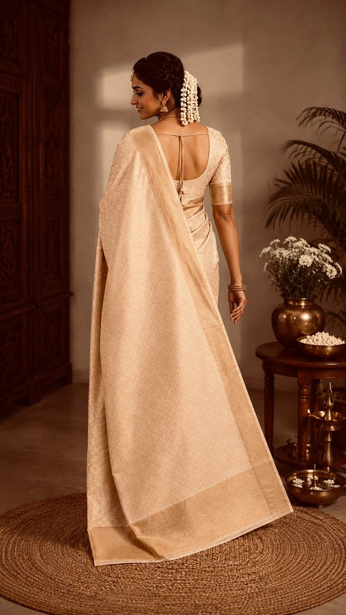 Banarasi beige and gold saree