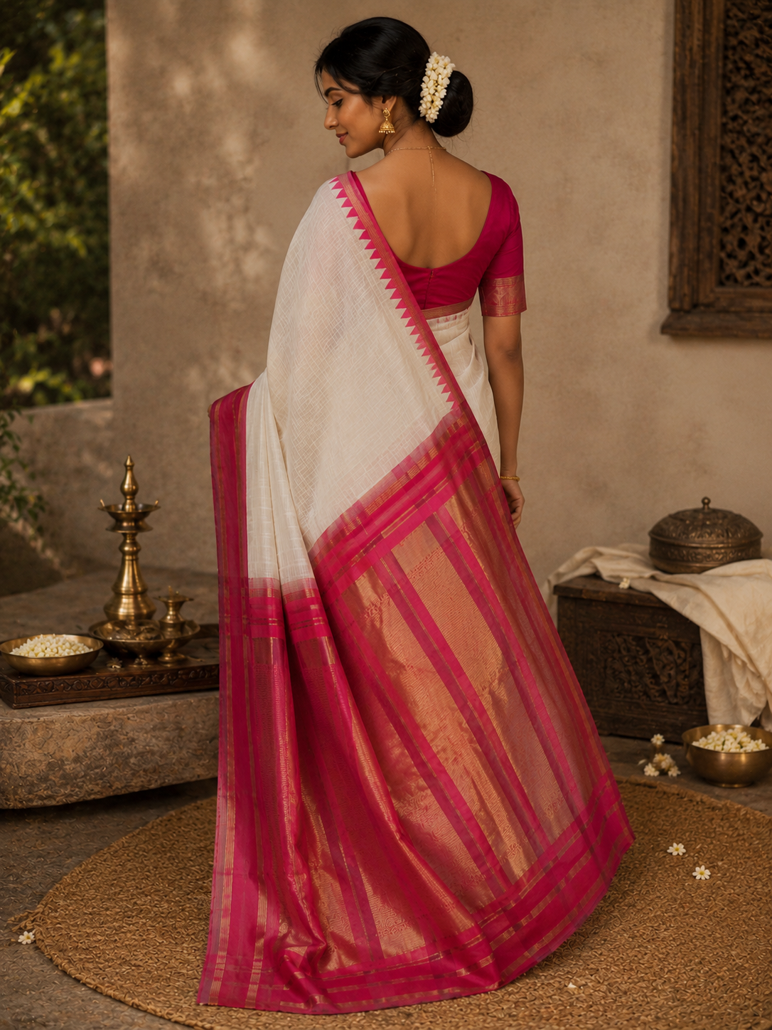 Semi silk white and pink