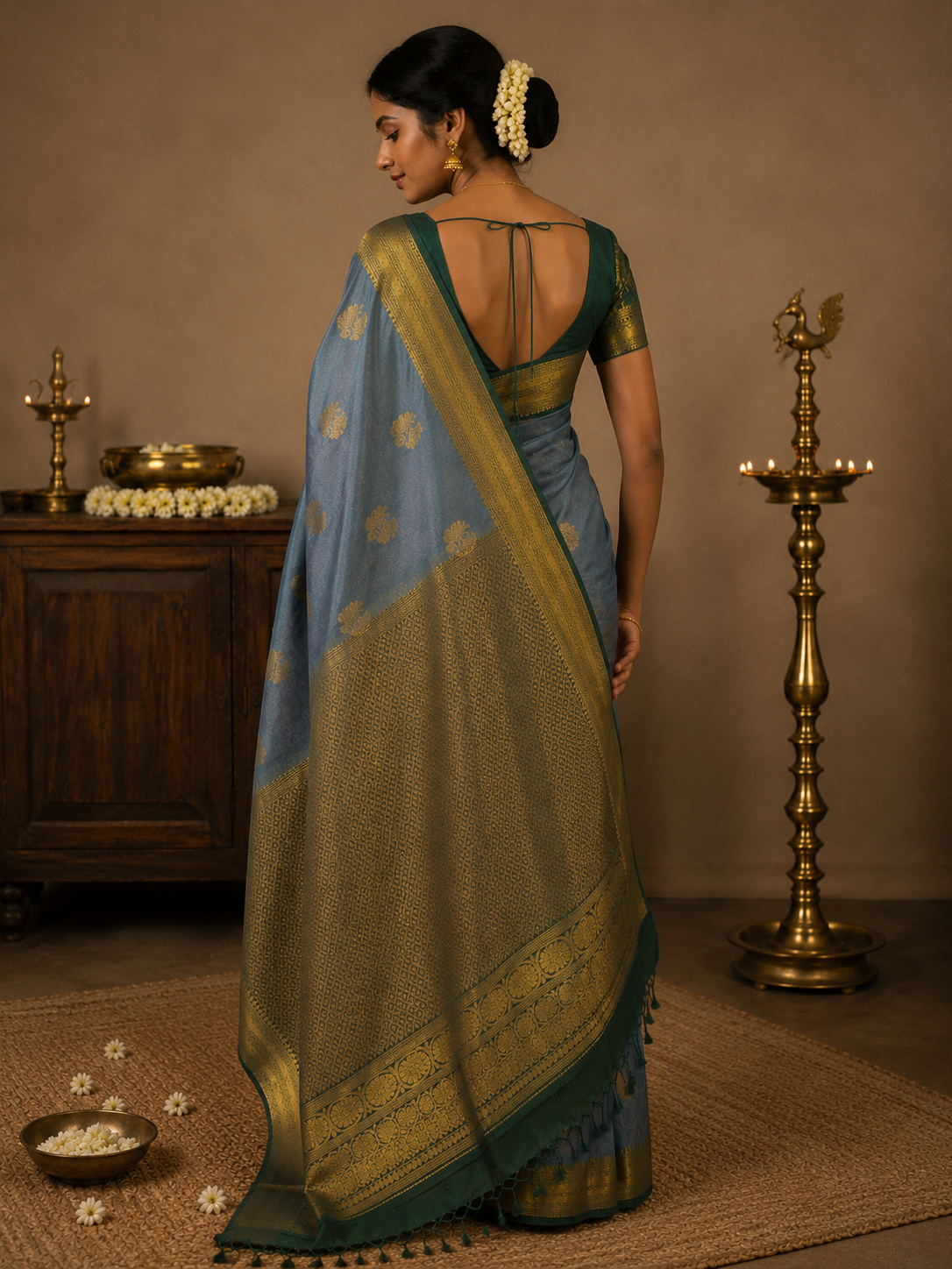 Semi silk grey and green